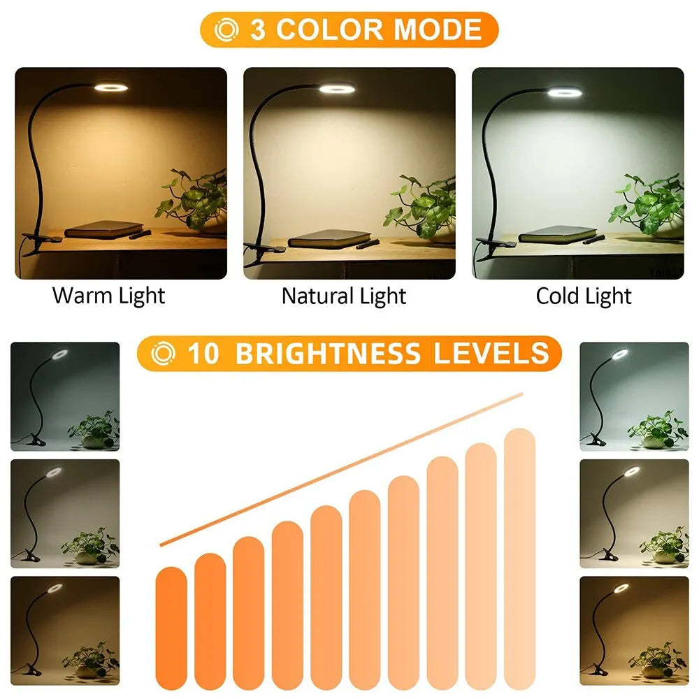 48 LEDs Desk Lamp Clip USB Book Light Bedside 360° Flexible Eye Protection Gooseneck Reading Light Brightness Adjustable 3 Leve - PYJ IT Solutions Online Shop