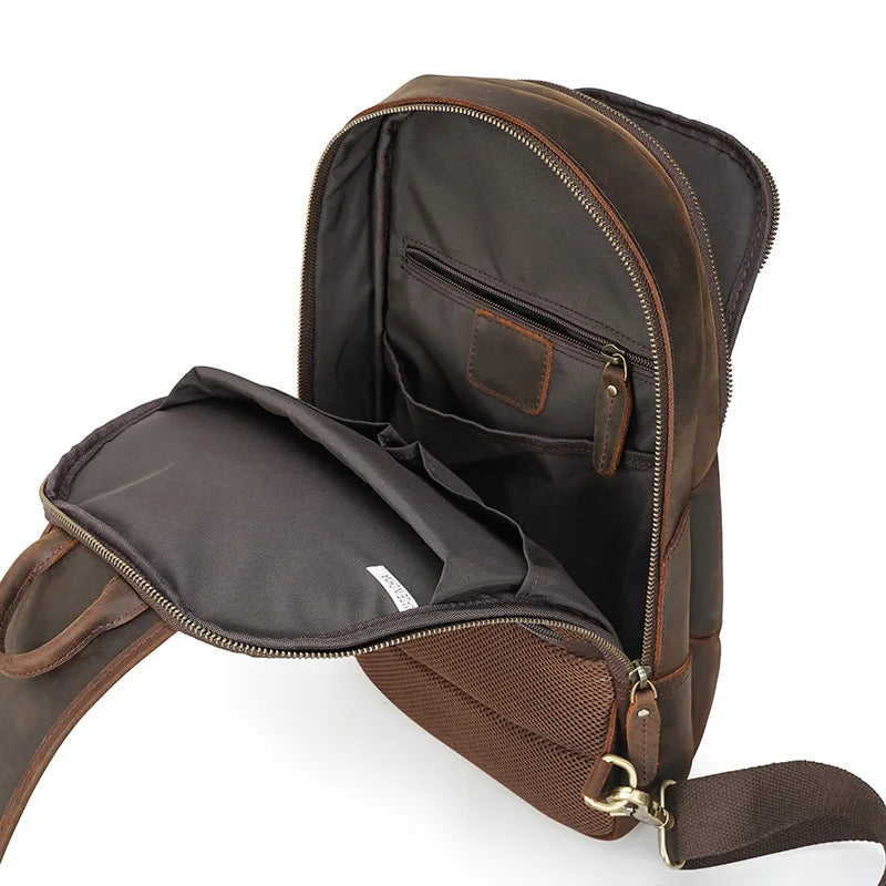 USB Charging Mans Chest Pack Fit 12" iPad Genuine Leather Male Sling Bag Sports Riding Chest Bag Male shoulder Travel Bag - PYJ IT Solutions Online Shop