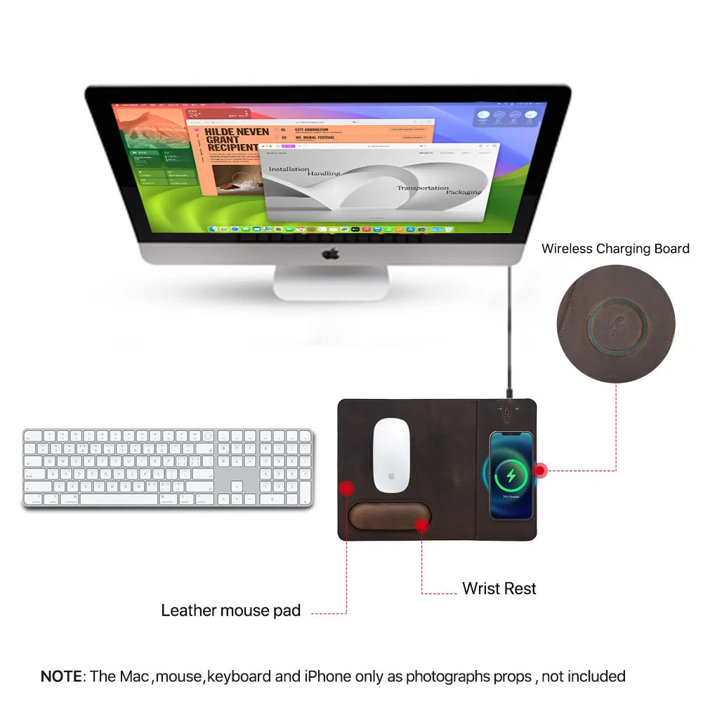 Mouse Pad with 15W Phone Wireless Fast Chargers Genuine Leather Charging Mouse Mat for PC Computer Laptops Office Accessories - PYJ IT Solutions Online Shop
