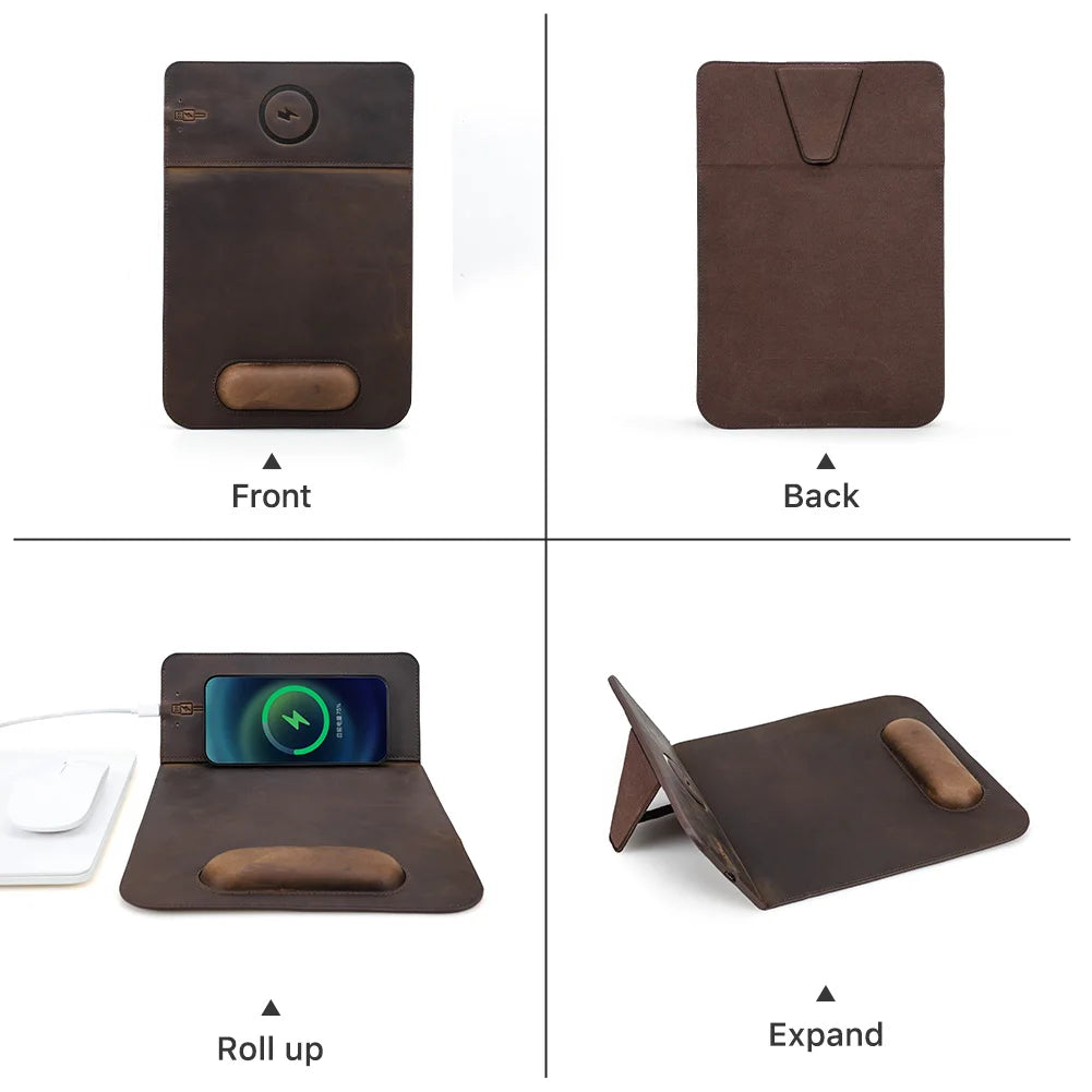 Genuine Leather Mouse Pad With Qi Wireless Charging Desk Pad For Xiaomi Iphone Samsung Galaxy Huawei Type USB C Keyboard Mat - PYJ IT Solutions Online Shop