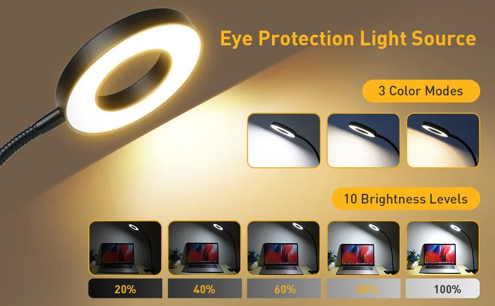 48 LEDs Desk Lamp Clip USB Book Light Bedside 360° Flexible Eye Protection Gooseneck Reading Light Brightness Adjustable 3 Leve - PYJ IT Solutions Online Shop