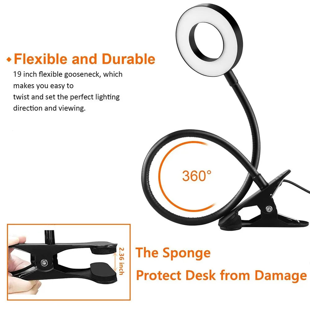 48 LEDs Desk Lamp Clip USB Book Light Bedside 360° Flexible Eye Protection Gooseneck Reading Light Brightness Adjustable 3 Leve - PYJ IT Solutions Online Shop