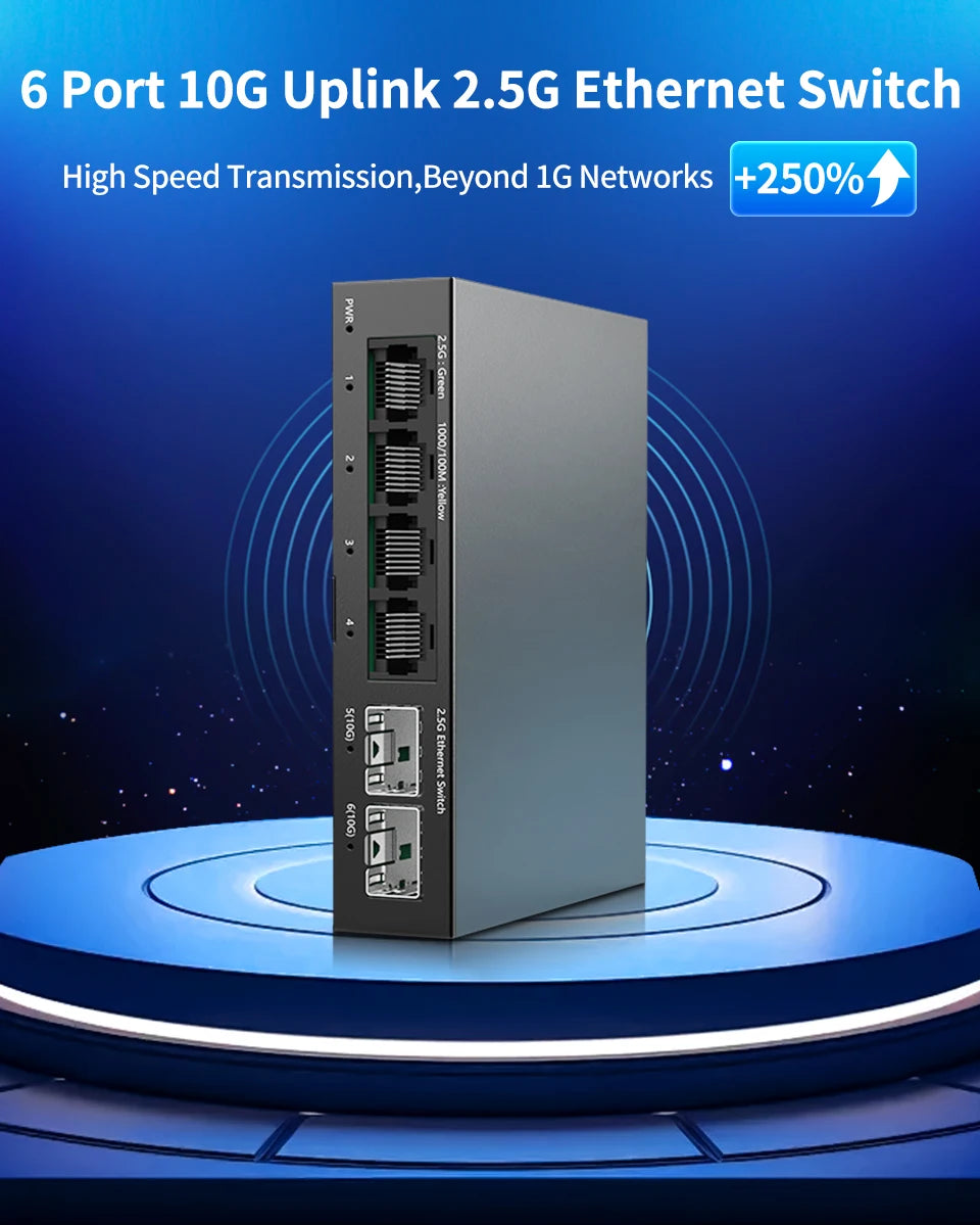 HORACO 2.5GbE Switch 2.5GBASE-T 4 Port 2.5G RJ45 with 2 Port 10G SFP+ Fanless Plug and Play Network Switch Desktop Wall Mounted - PYJ IT Solutions Online Shop