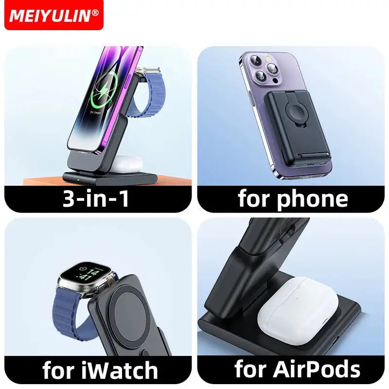 10000mAh Magnetic Power Bank 3 in 1 Wireless Fast Charger Stand External Auxiliary Battery For Magsafe iPhone Apple Watch - PYJ IT Solutions Online Shop