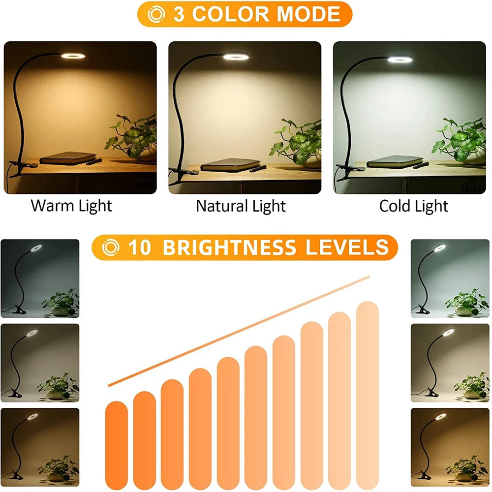 48 LEDs Desk Lamp Clip USB Book Light Bedside 360° Flexible Eye Protection Gooseneck Reading Light Brightness Adjustable 3 Leve - PYJ IT Solutions Online Shop
