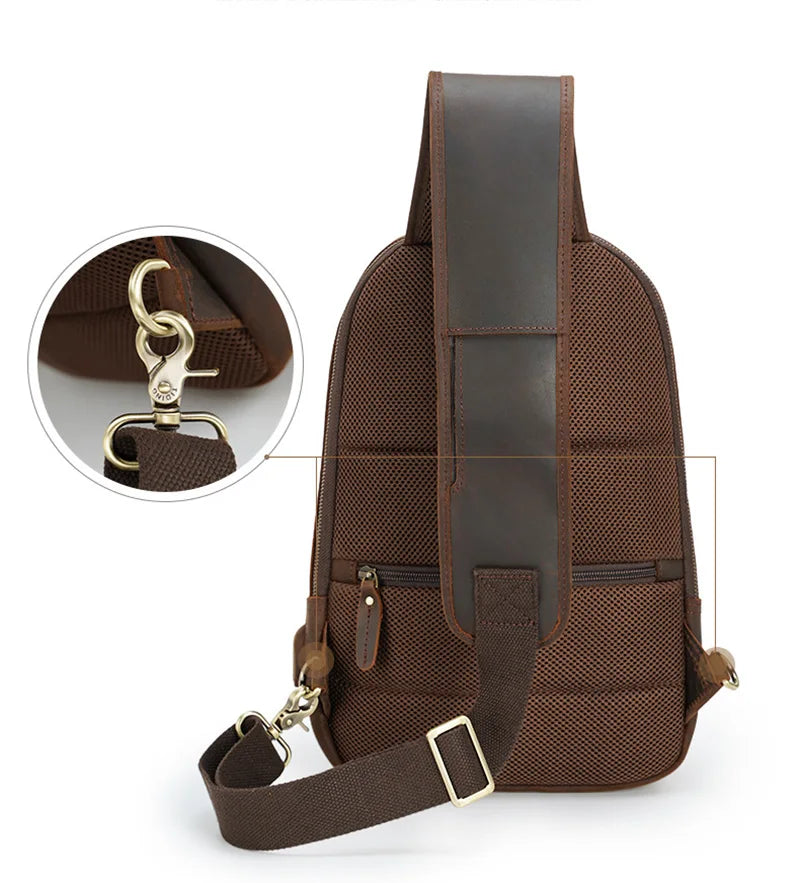 USB Charging Mans Chest Pack Fit 12" iPad Genuine Leather Male Sling Bag Sports Riding Chest Bag Male shoulder Travel Bag - PYJ IT Solutions Online Shop