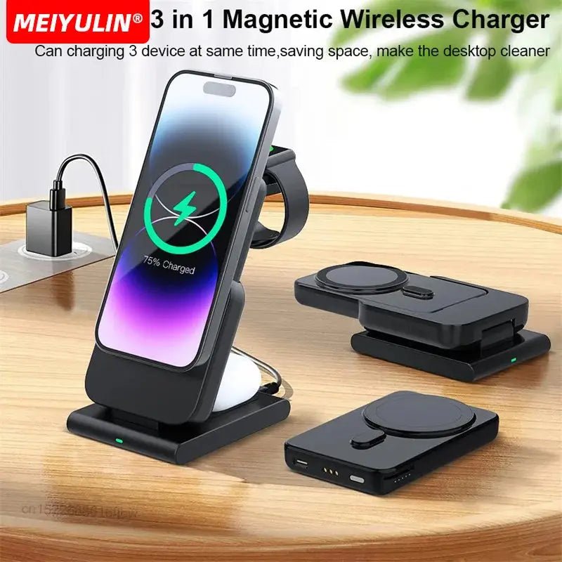 10000mAh Magnetic Power Bank 3 in 1 Wireless Fast Charger Stand External Auxiliary Battery For Magsafe iPhone Apple Watch - PYJ IT Solutions Online Shop