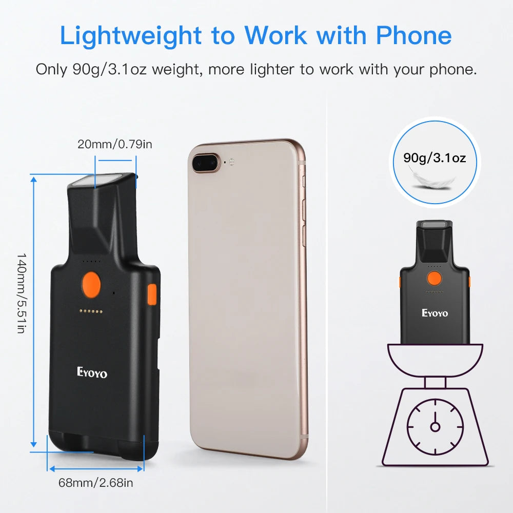 Eyoyo Portable 1D/2D Back Clip Bluetooth Barcode Reader Works With Phone,QR Image Maxicode PDF417 Screen Scanner 1600mAh Battery - PYJ IT Solutions Online Shop