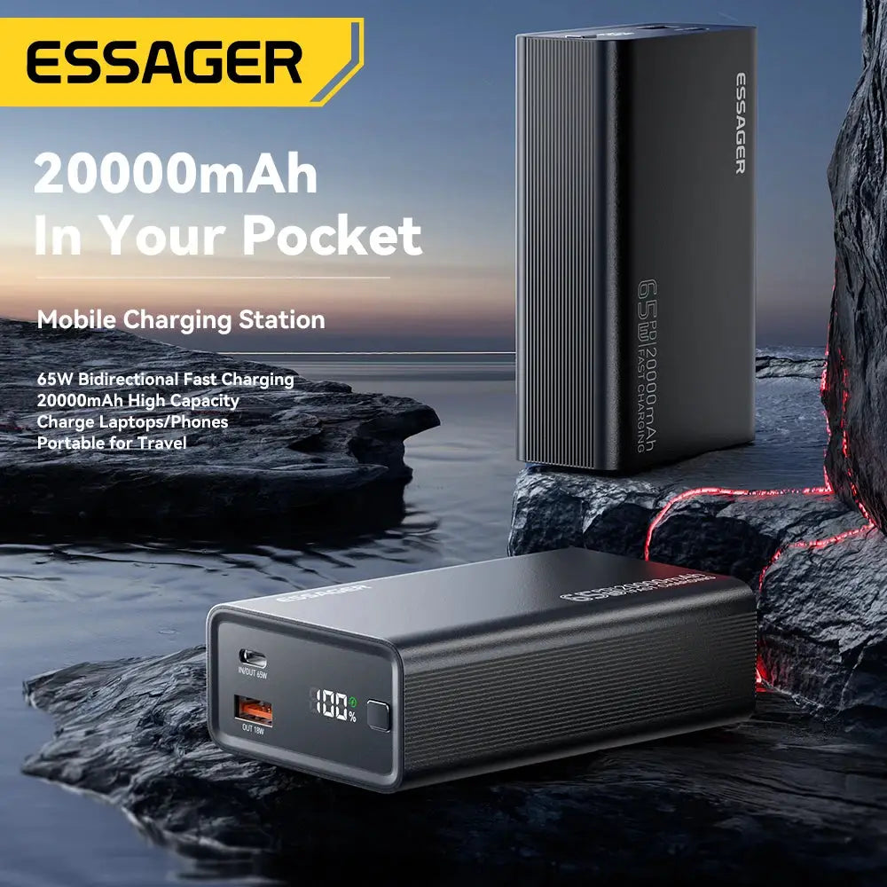 Essager Power Bank 20000mAh Portable PD 65W Fast Charging Mobile Phone External Battery Powerbank For Phone Laptop Tablet Mac - PYJ IT Solutions Online Shop