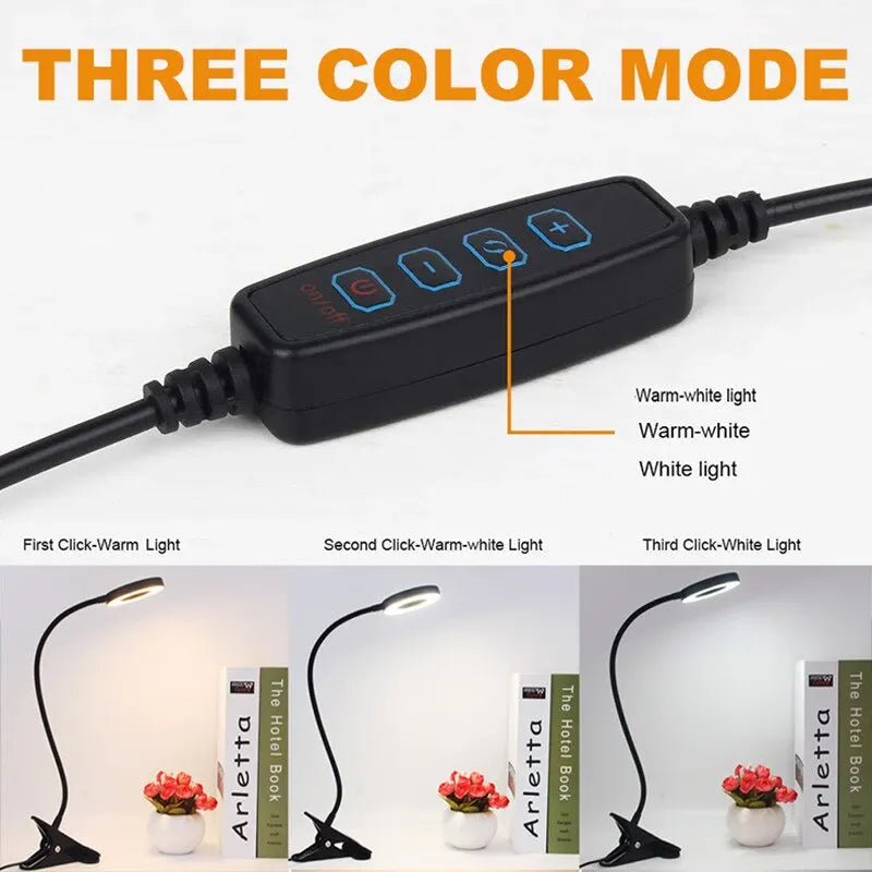 48 LEDs Desk Lamp Clip USB Book Light Bedside 360° Flexible Eye Protection Gooseneck Reading Light Brightness Adjustable 3 Leve - PYJ IT Solutions Online Shop