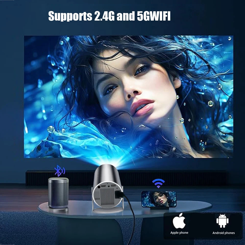 Ditong Mini projector 1080p support with 270°rotating bracket 300 ANSI 5G WiFi Bluetooth Auto Keystone Home Projector hy300 plus - PYJ IT Solutions Online Shop