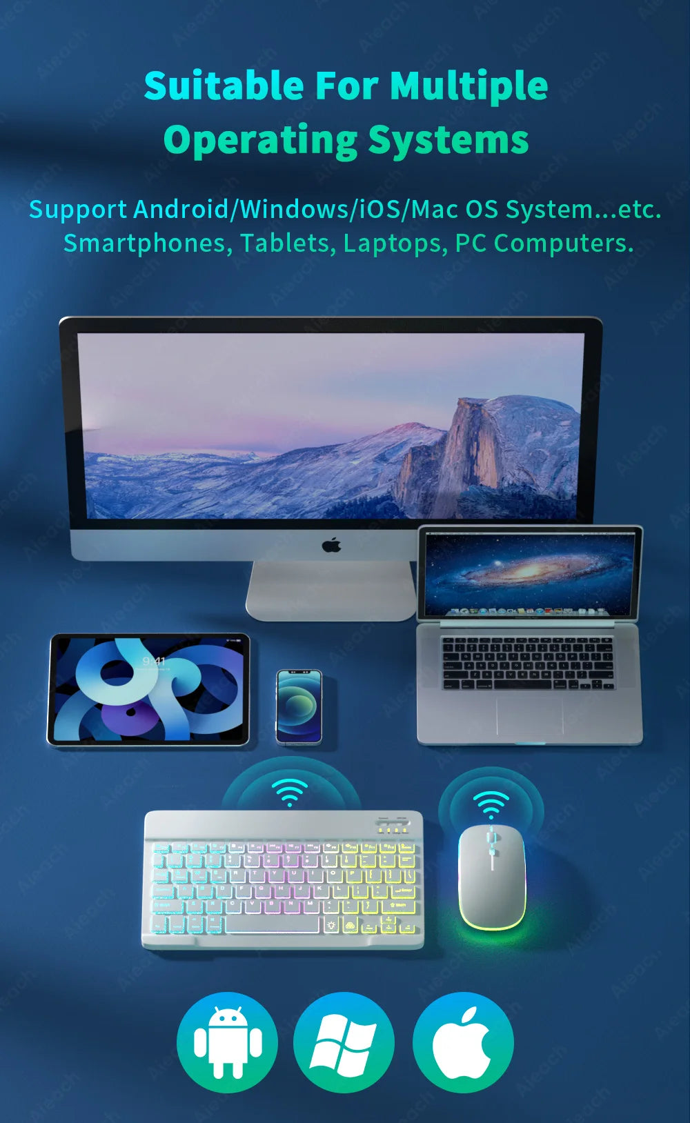 Keyboard For Tablet Android iOS Windows Wireless Mouse Keyboard Bluetooth-compatible Rainbow Backlit Keyboard For iPad Phone - PYJ IT Solutions Online Shop