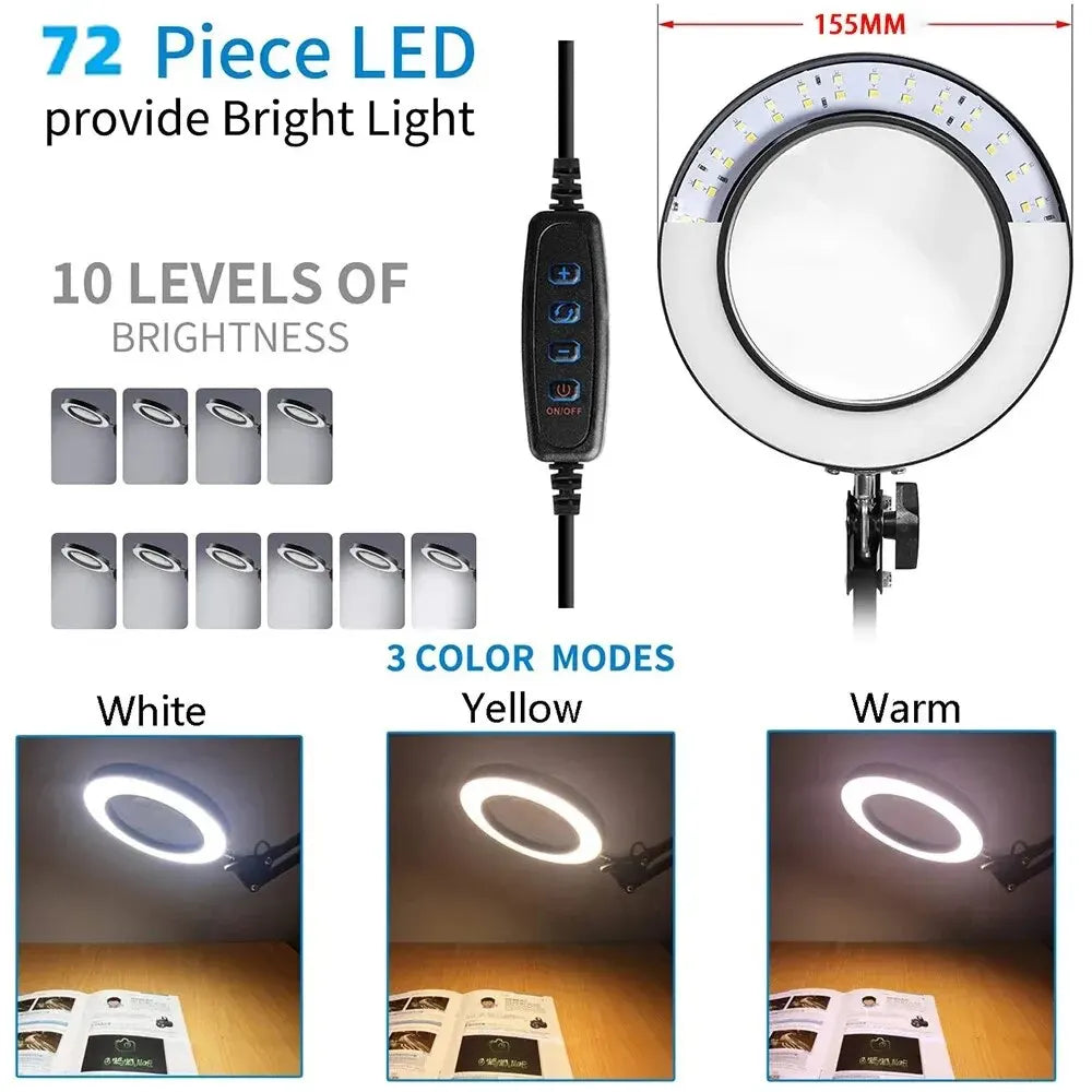 72LED 8X/10X NEW Illuminated Magnifier USB 3 Colors LED Magnifying Glass for Soldering Iron Repair/Table Lamp/Skincare Beauty - PYJ IT Solutions Online Shop