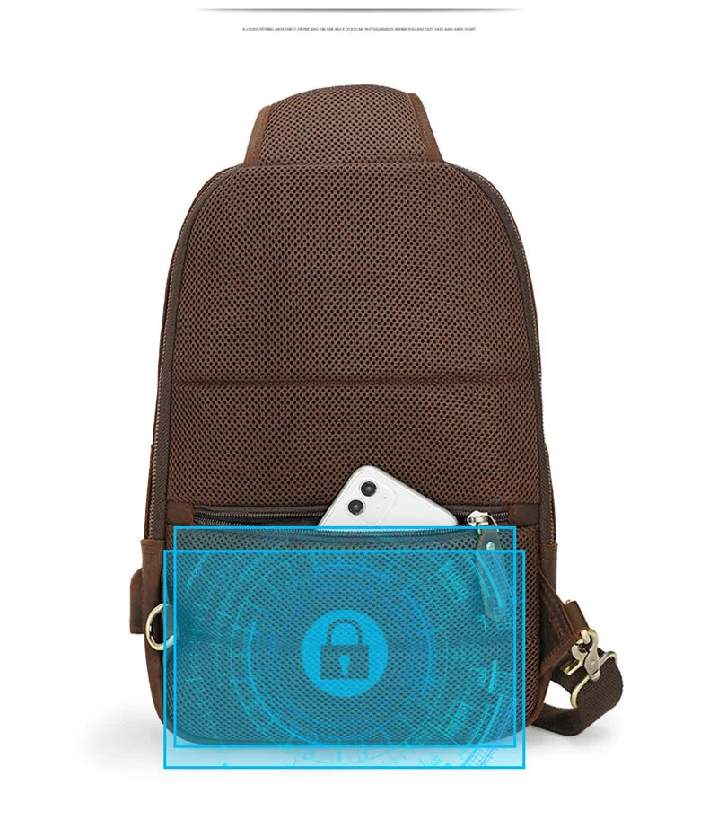 USB Charging Mans Chest Pack Fit 12" iPad Genuine Leather Male Sling Bag Sports Riding Chest Bag Male shoulder Travel Bag - PYJ IT Solutions Online Shop