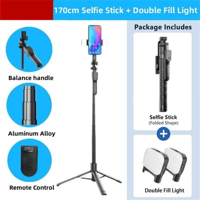 COOL DIER New 1.7M Wireless Selfie Stick Tripod Foldable Stand For Gopro Action Cameras Smartphones Balance Steady Shooting Live - PYJ IT Solutions Online Shop