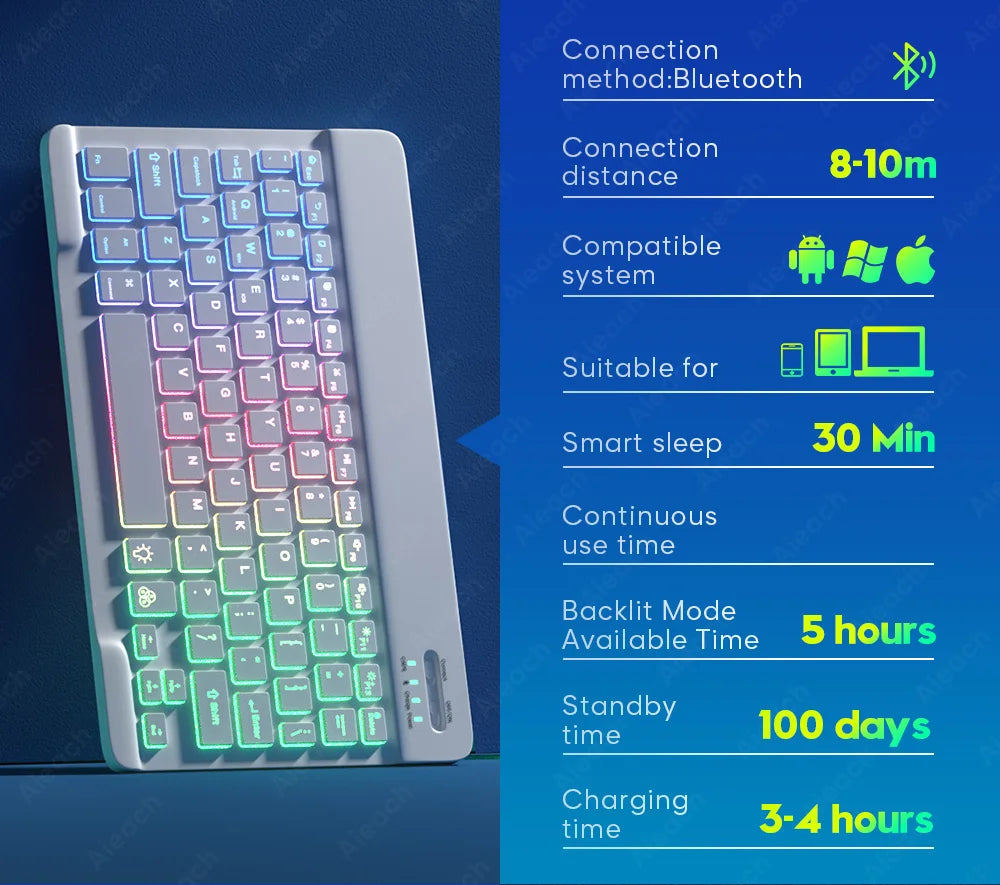 Keyboard For Tablet Android iOS Windows Wireless Mouse Keyboard Bluetooth-compatible Rainbow Backlit Keyboard For iPad Phone - PYJ IT Solutions Online Shop