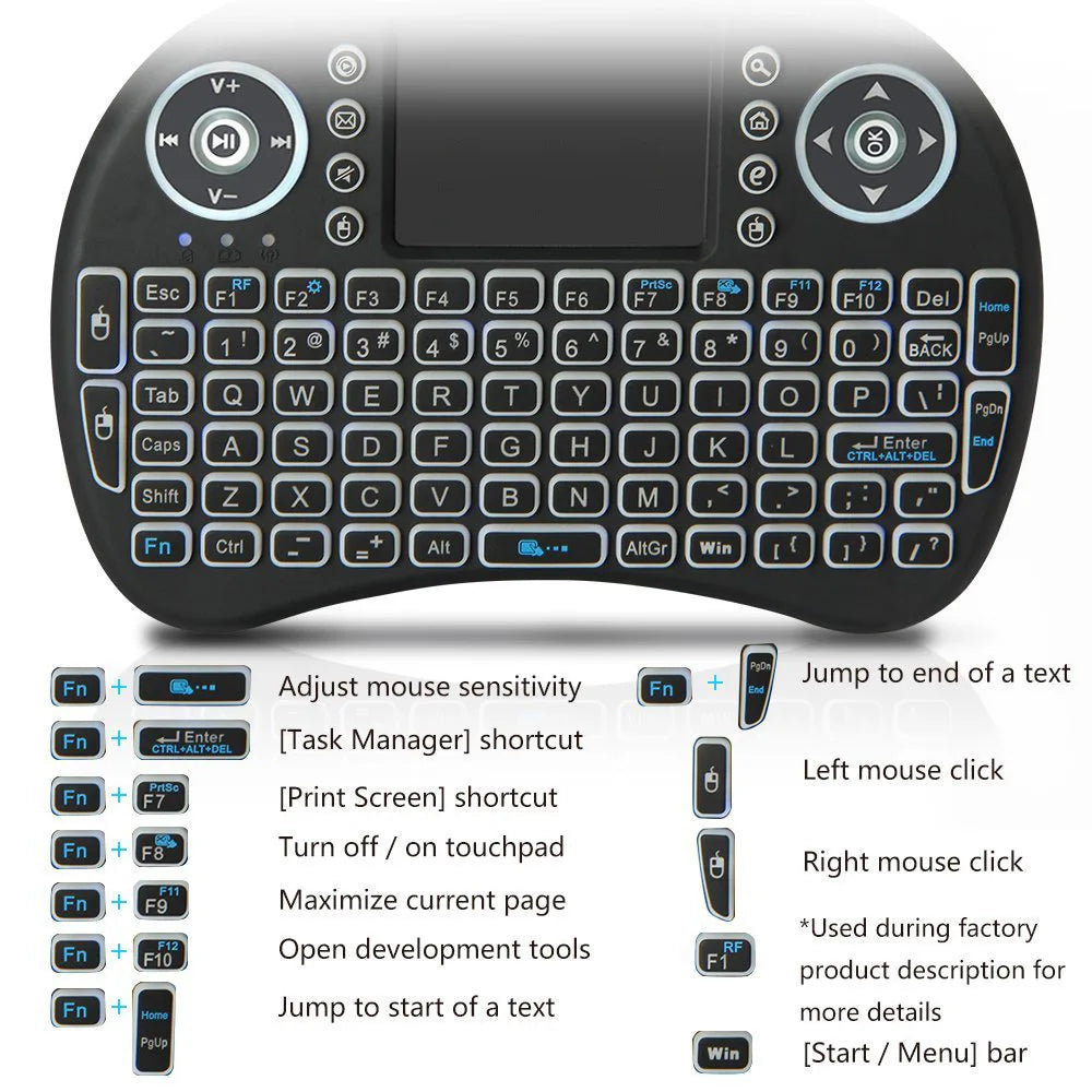Backlit Mini Wireless Keyboard Spanish French Azerty Russian Portuguese Brazil Language Air Mouse With Touchpad N RGB PC TV Box - PYJ IT Solutions Online Shop
