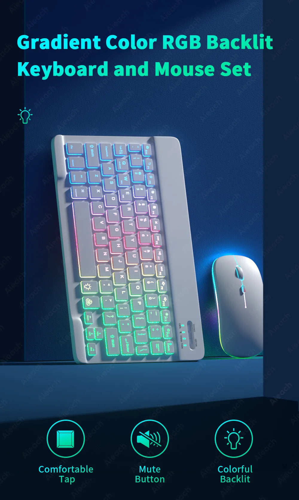Keyboard For Tablet Android iOS Windows Wireless Mouse Keyboard Bluetooth-compatible Rainbow Backlit Keyboard For iPad Phone - PYJ IT Solutions Online Shop