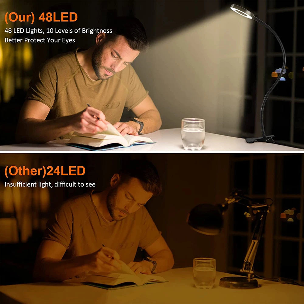 48 LEDs Desk Lamp Clip USB Book Light Bedside 360° Flexible Eye Protection Gooseneck Reading Light Brightness Adjustable 3 Leve - PYJ IT Solutions Online Shop