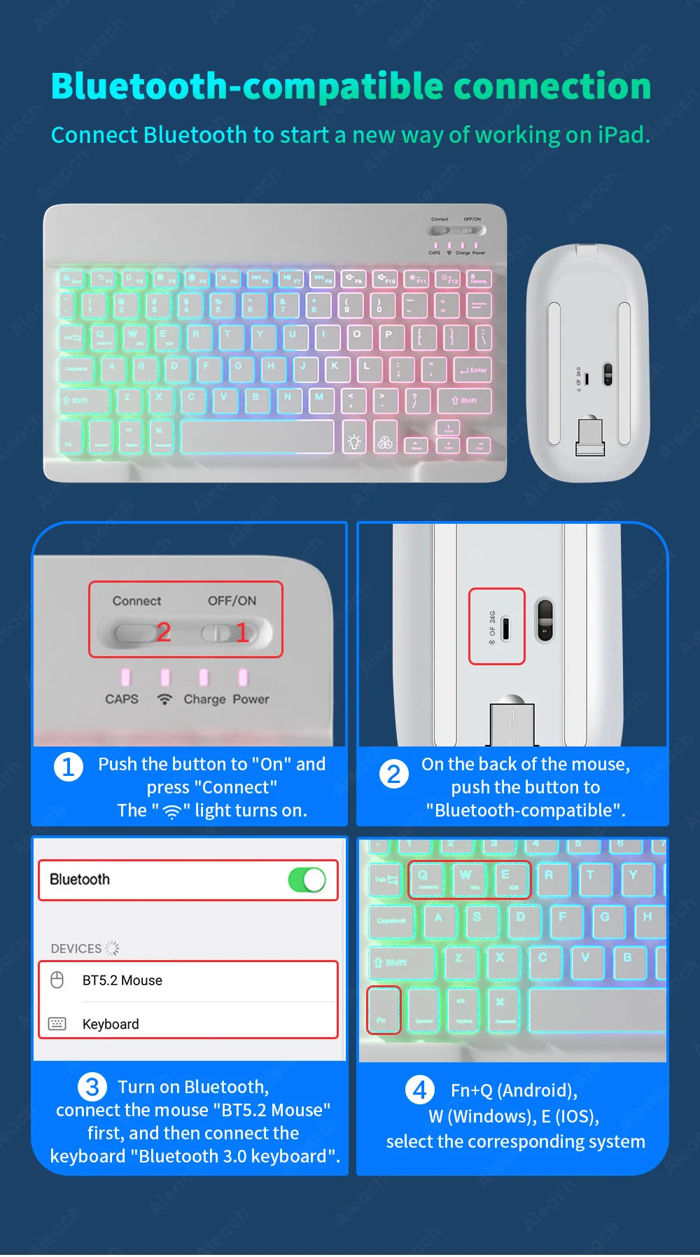 Keyboard For Tablet Android iOS Windows Wireless Mouse Keyboard Bluetooth-compatible Rainbow Backlit Keyboard For iPad Phone - PYJ IT Solutions Online Shop