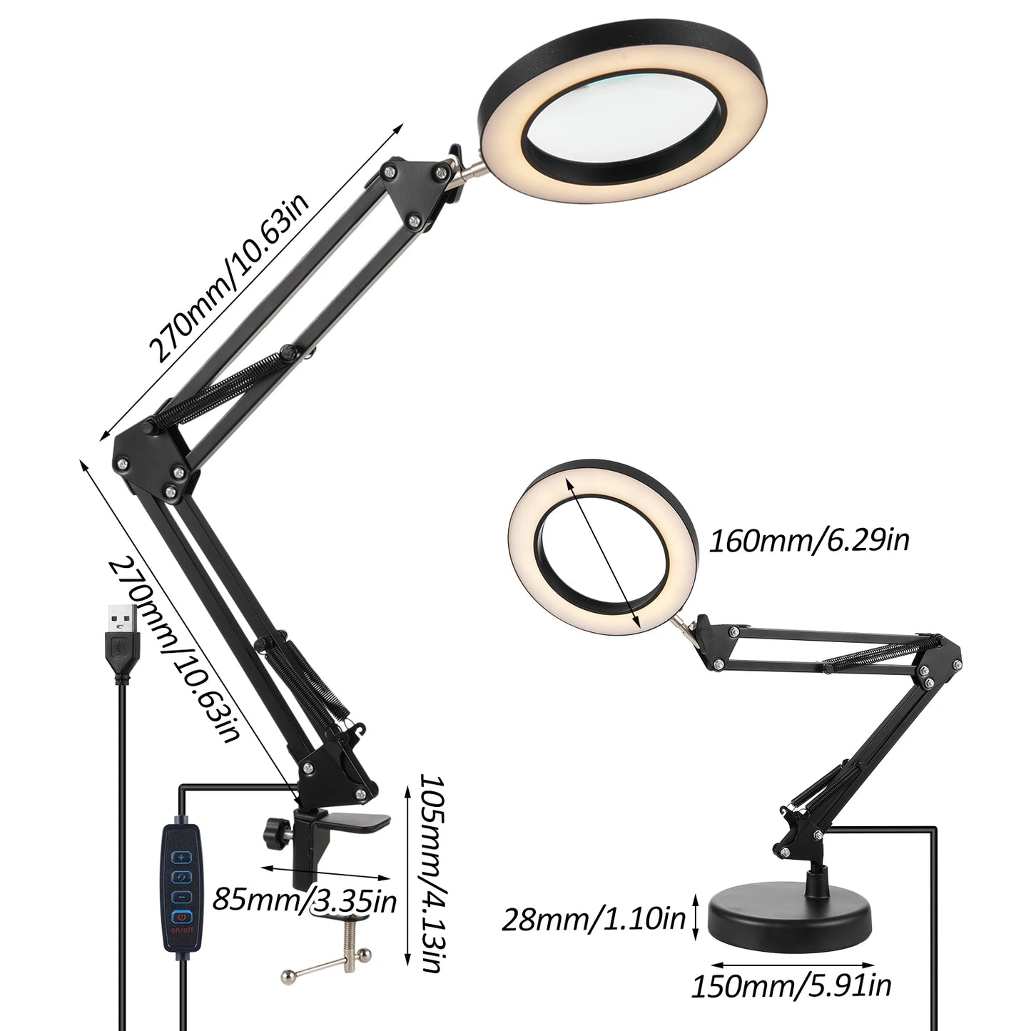 10X Magnifying Glass with Light 2-in-1 Desk Lamp and Clamp Adjustable Swing Arm LED Lighted Desk Lamp for Craft Hobby Close Work - PYJ IT Solutions Online Shop
