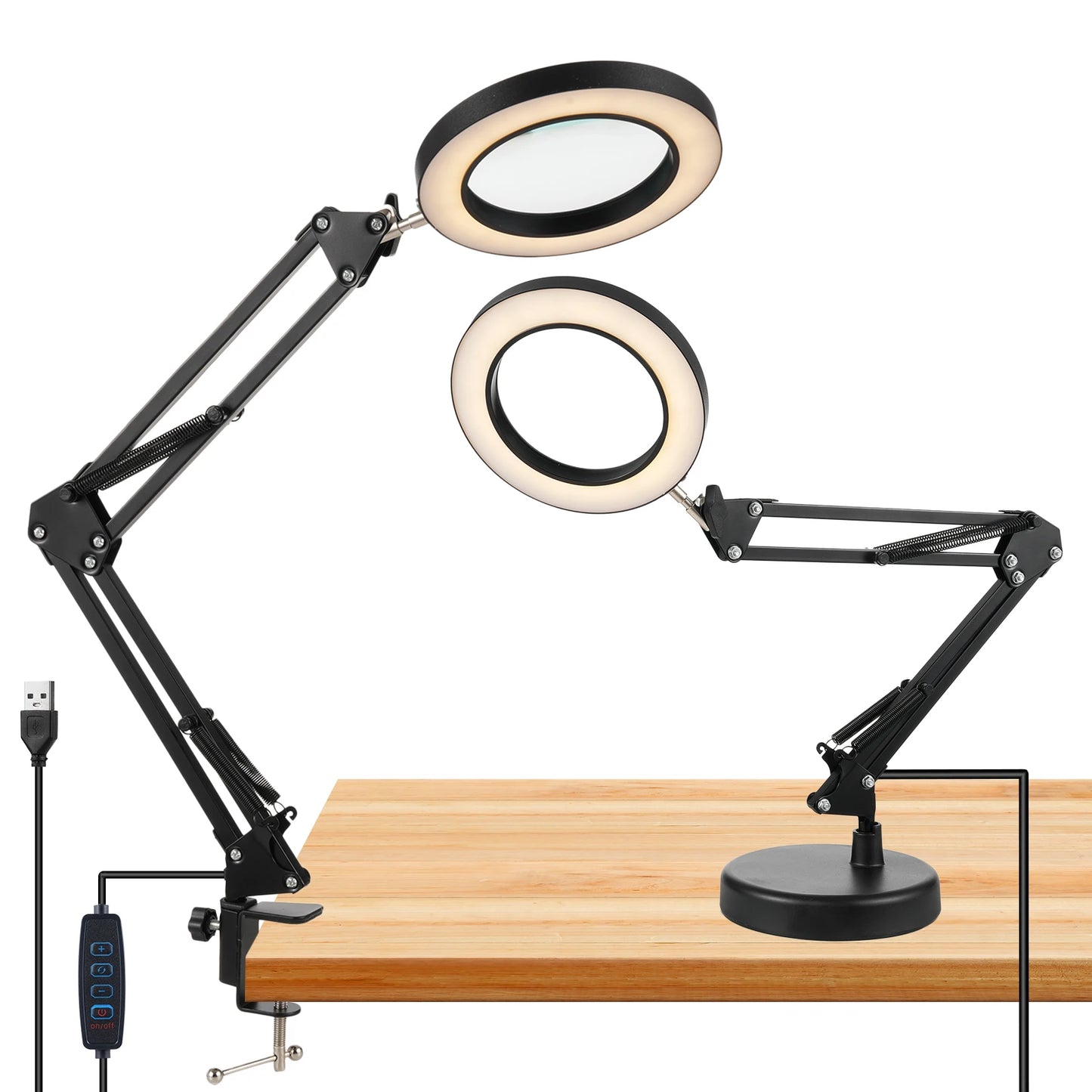 10X Magnifying Glass with Light 2-in-1 Desk Lamp and Clamp Adjustable Swing Arm LED Lighted Desk Lamp for Craft Hobby Close Work - PYJ IT Solutions Online Shop