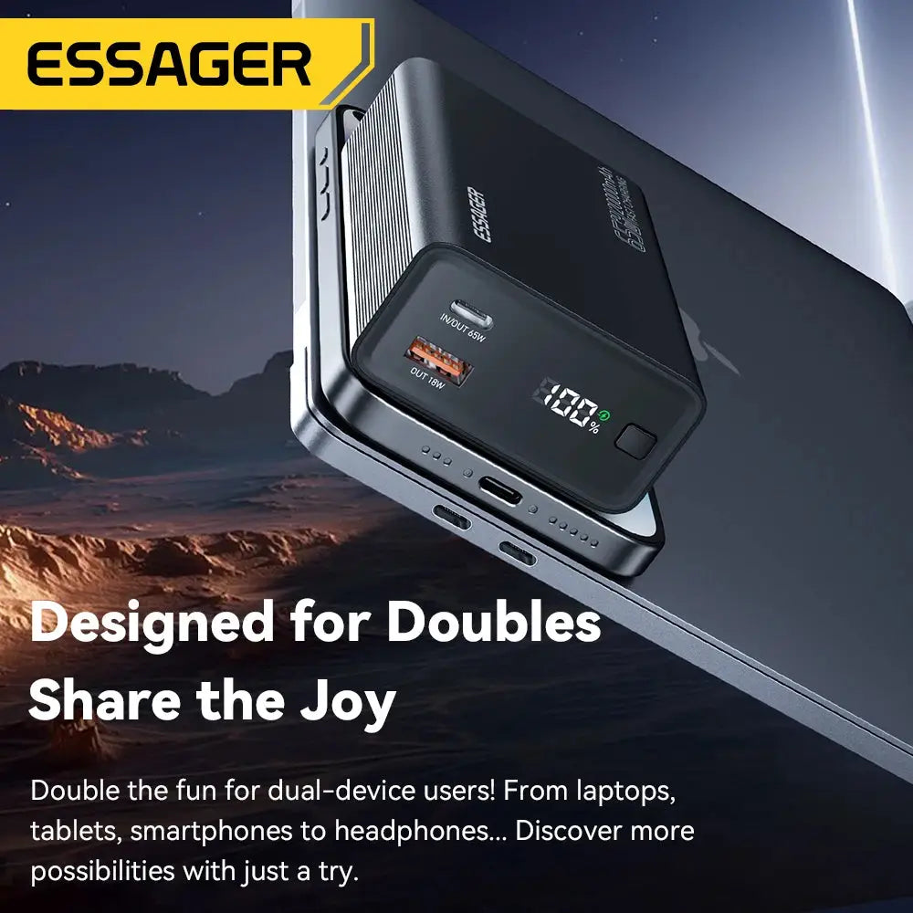 Essager Power Bank 20000mAh Portable PD 65W Fast Charging Mobile Phone External Battery Powerbank For Phone Laptop Tablet Mac - PYJ IT Solutions Online Shop