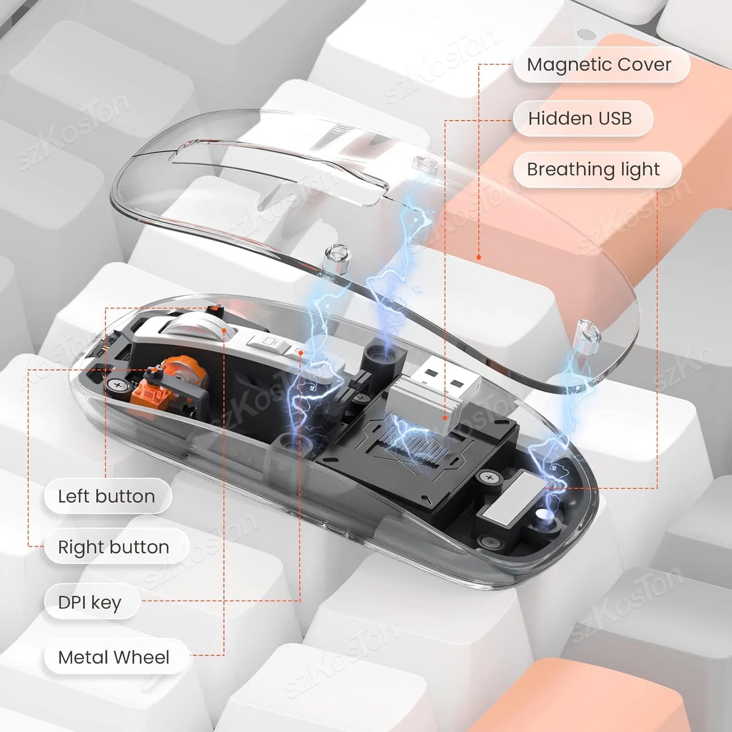 3 Modes Wireless Bluetooth Transparent Gaming Mouse Silent DPI Adjustable Rechargeable Battery Display Mice for PC Mipad Laptop - PYJ IT Solutions Online Shop