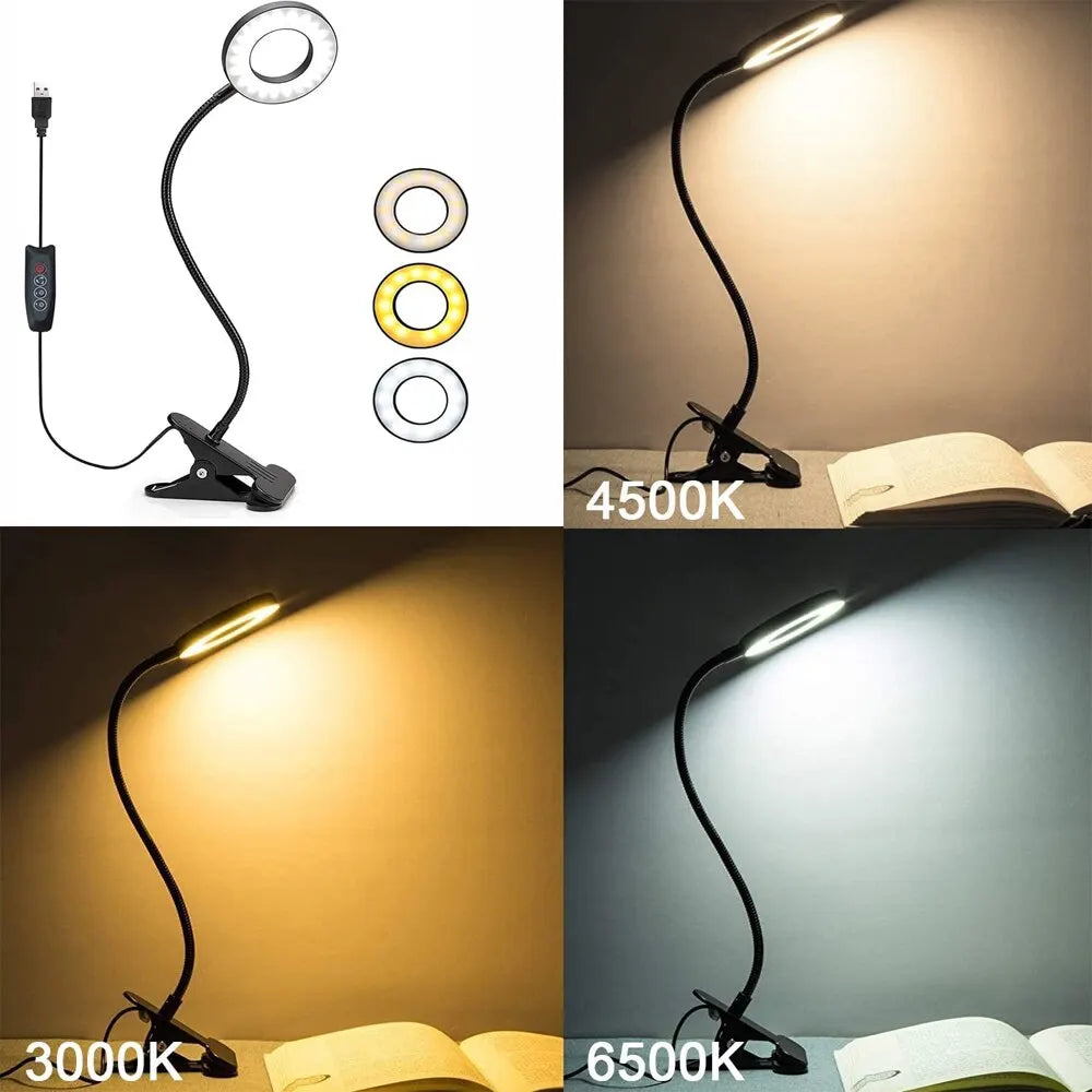 48 LEDs Desk Lamp Clip USB Book Light Bedside 360° Flexible Eye Protection Gooseneck Reading Light Brightness Adjustable 3 Leve - PYJ IT Solutions Online Shop