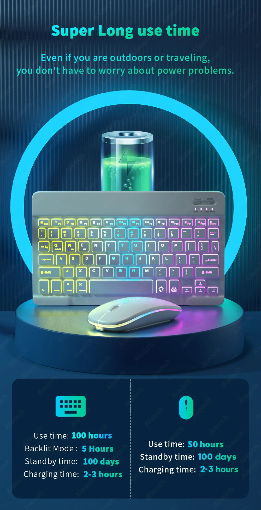 Keyboard For Tablet Android iOS Windows Wireless Mouse Keyboard Bluetooth-compatible Rainbow Backlit Keyboard For iPad Phone - PYJ IT Solutions Online Shop