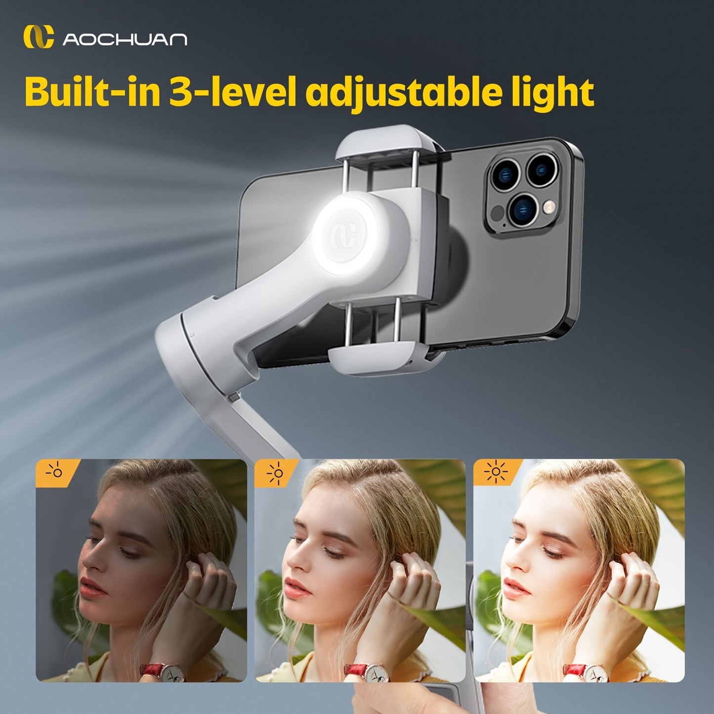 Ao Chuan Smart XPro Cell Phone Gimbal Mount Smart Shooting Outdoor Sports Vlog Three-legged Stabilizer Three-axis Anti-shake Stabilization Comes With A Three-step Fill Light Can Be Reversed Wireless Charging Support App Black - PYJ IT Solutions Online Shop