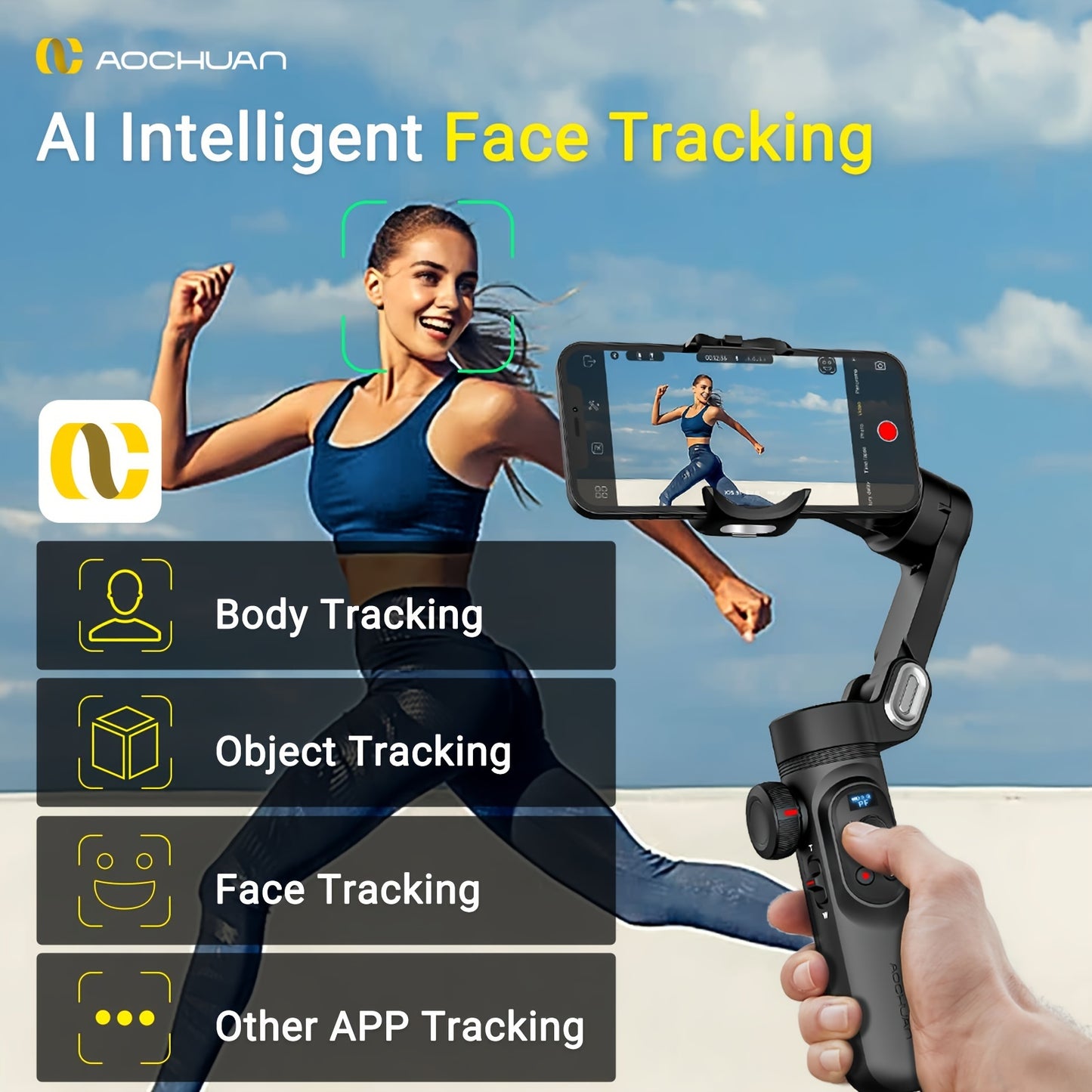 Ao Chuan Smart XPro Cell Phone Gimbal Mount Smart Shooting Outdoor Sports Vlog Three-legged Stabilizer Three-axis Anti-shake Stabilization Comes With A Three-step Fill Light Can Be Reversed Wireless Charging Support App Black - PYJ IT Solutions Online Shop