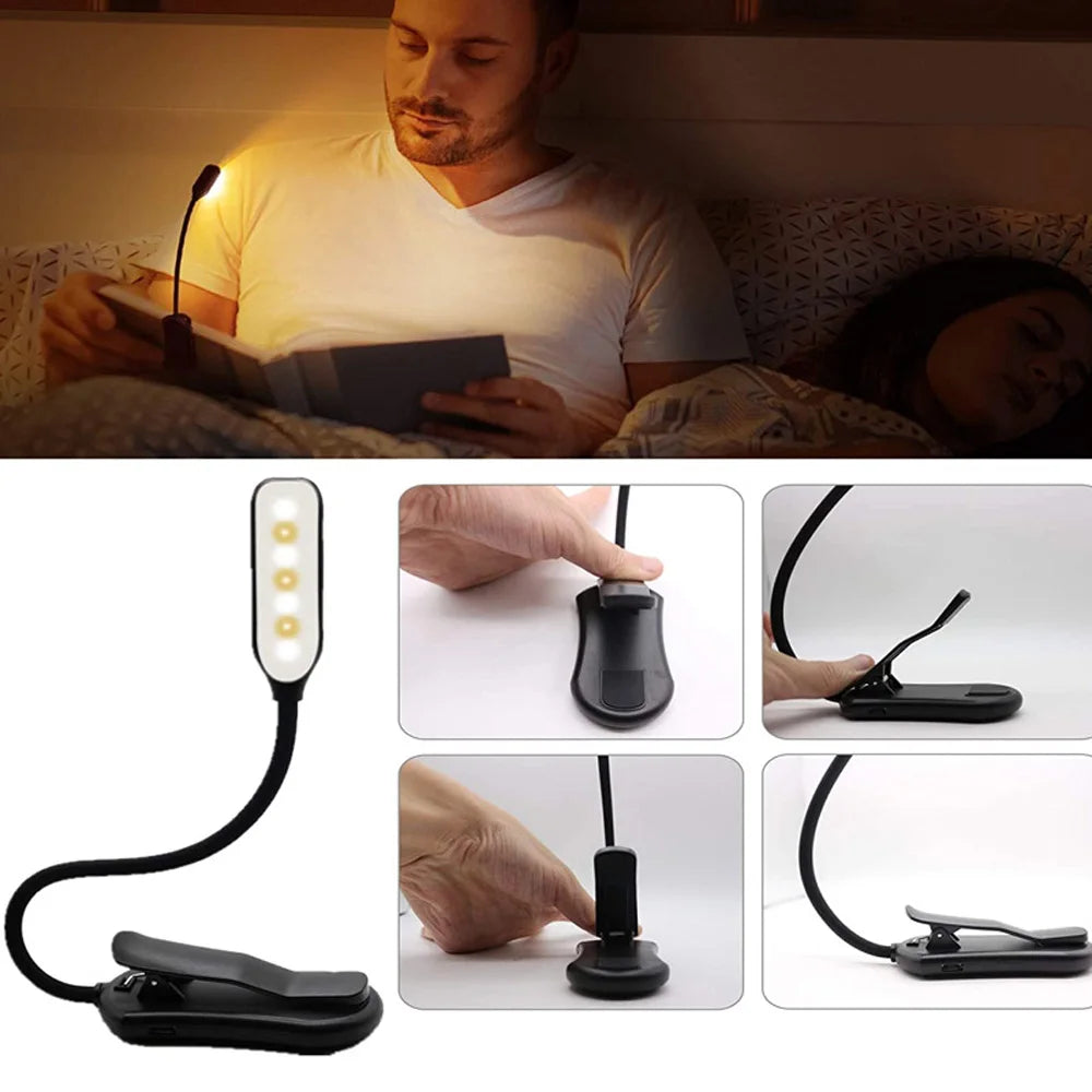 Book Light Mini 7 LED Reading Light Rechargeable 3-Level Warm Cool White Flexible Easy Clip Lamp Read Night Reading Lamp in Bed - PYJ IT Solutions Online Shop