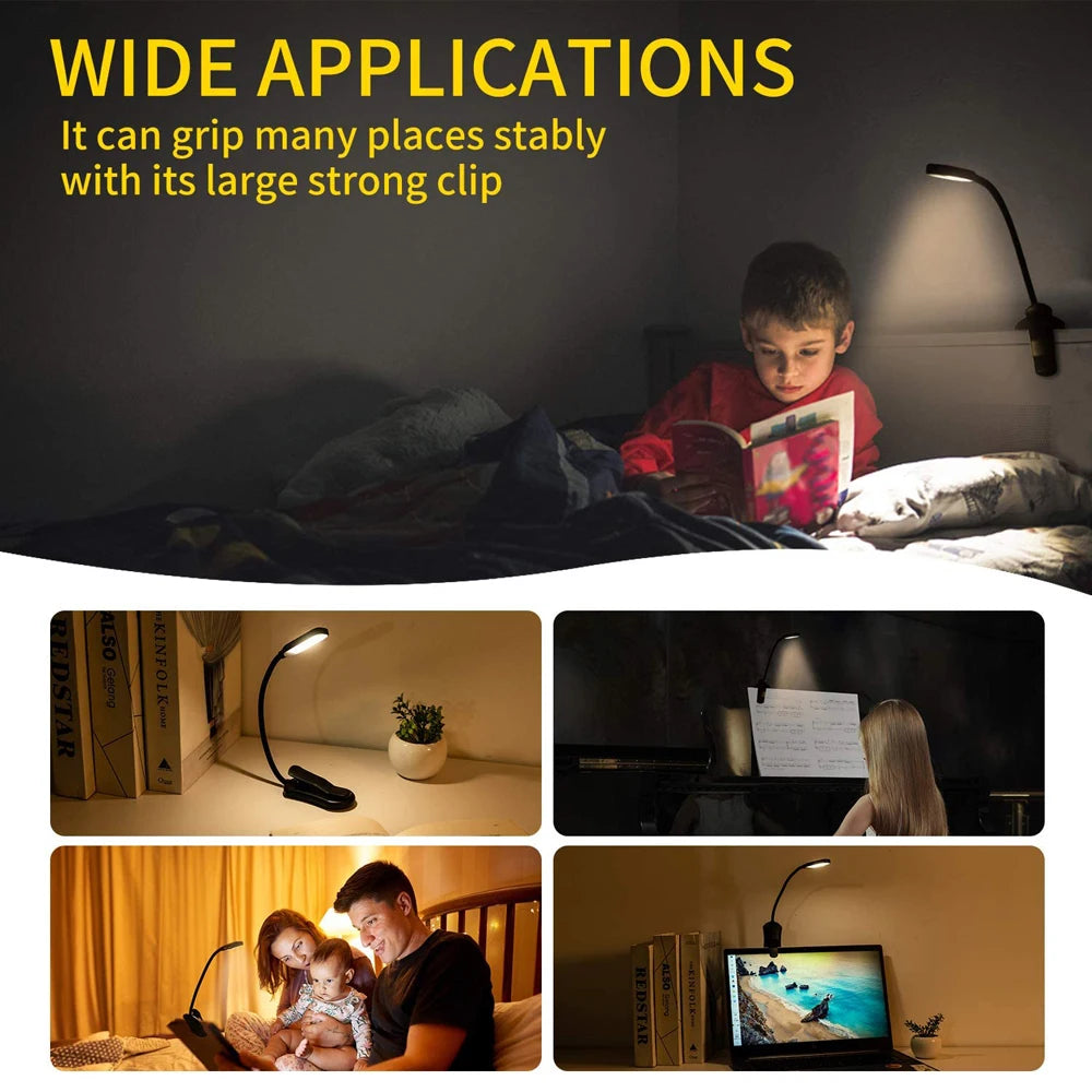 Book Light Mini 7 LED Reading Light Rechargeable 3-Level Warm Cool White Flexible Easy Clip Lamp Read Night Reading Lamp in Bed - PYJ IT Solutions Online Shop