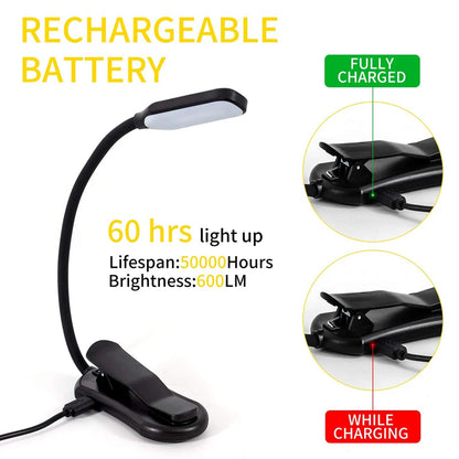 Book Light Mini 7 LED Reading Light Rechargeable 3-Level Warm Cool White Flexible Easy Clip Lamp Read Night Reading Lamp in Bed - PYJ IT Solutions Online Shop