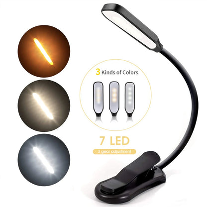 Book Light Mini 7 LED Reading Light Rechargeable 3-Level Warm Cool White Flexible Easy Clip Lamp Read Night Reading Lamp in Bed - PYJ IT Solutions Online Shop