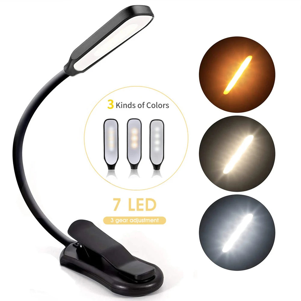 Book Light Mini 7 LED Reading Light Rechargeable 3-Level Warm Cool White Flexible Easy Clip Lamp Read Night Reading Lamp in Bed - PYJ IT Solutions Online Shop