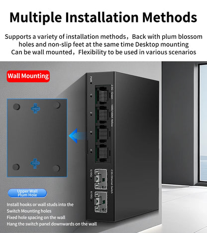 HORACO 2.5GbE Switch 2.5GBASE-T 4 Port 2.5G RJ45 with 2 Port 10G SFP+ Fanless Plug and Play Network Switch Desktop Wall Mounted - PYJ IT Solutions Online Shop