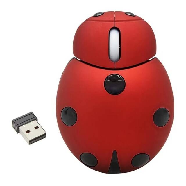 Wireless Mouse with USB Receiver 2.4GHz Cartoon Ladybug Mouse